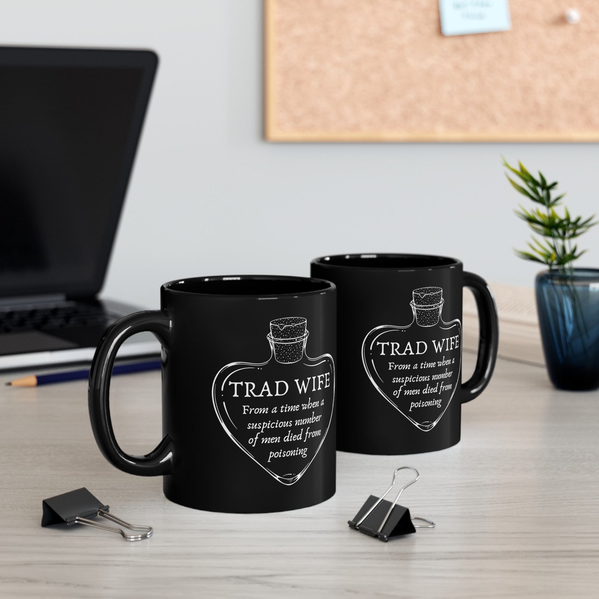 [SATIRE] Trad Wife 11oz Black Mug | Heart Shaped Poison Bottle