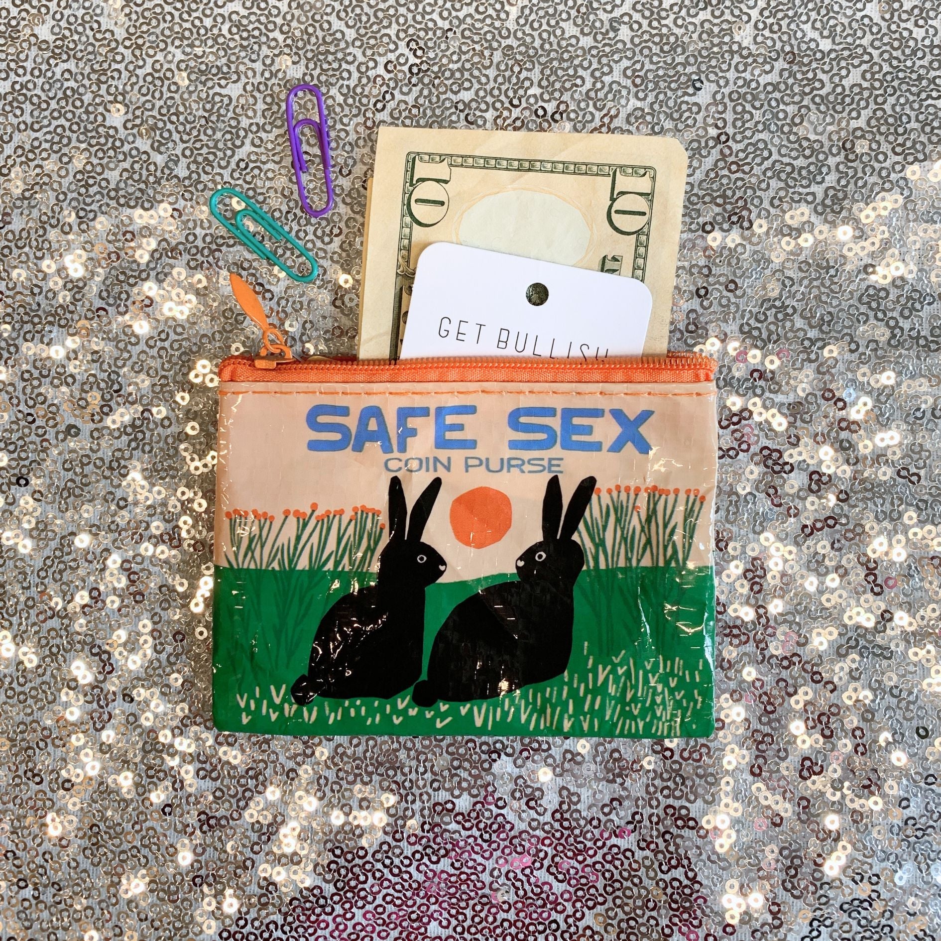 Safe Sex Couple Bunny Coin Purse | Recycled Material | 3"h x 4"w | BlueQ at GetBullish