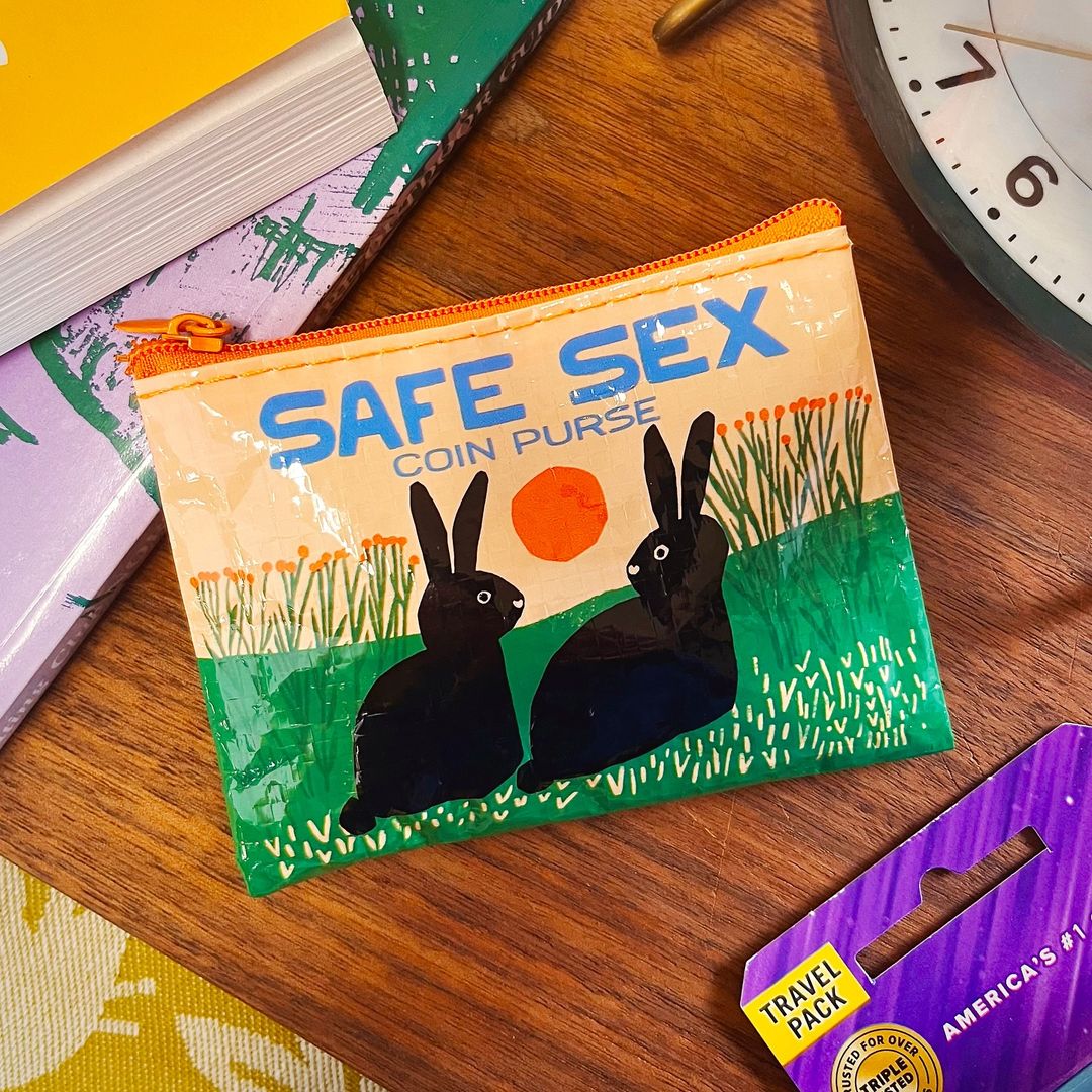 Safe Sex Couple Bunny Coin Purse | Recycled Material | 3"h x 4"w | BlueQ at GetBullish