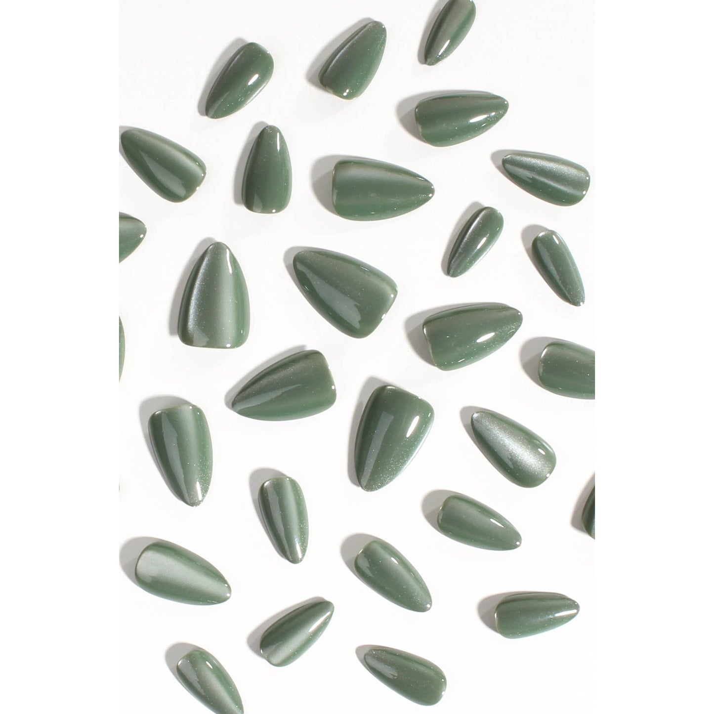 Sage Quartz Press-On Nails | Soft Green Cat-Eye Nails with Glossy Finish | Reusable
