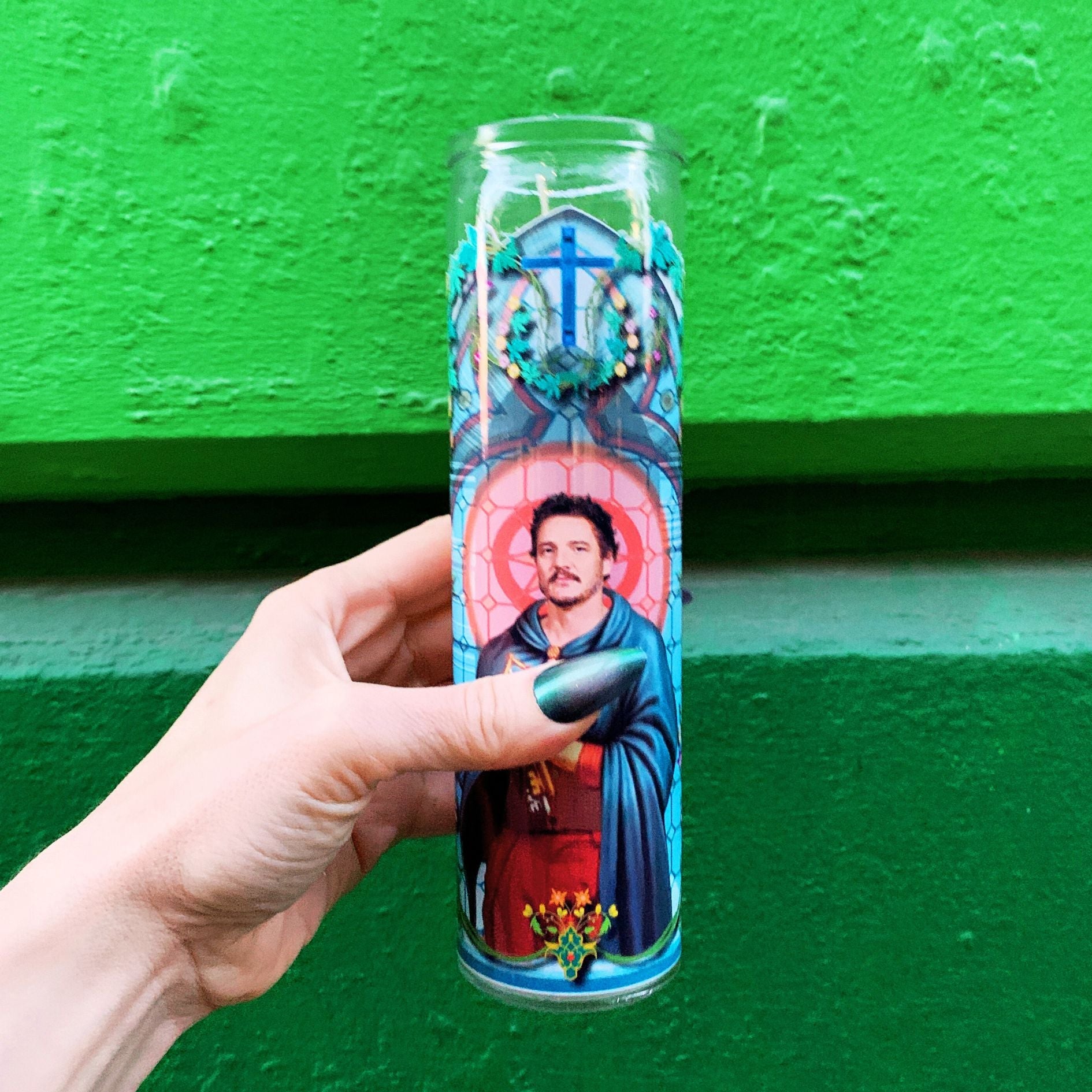 Saint Pedro Pascal Celebrity Prayer Candle | White Wax Votive Candle Light