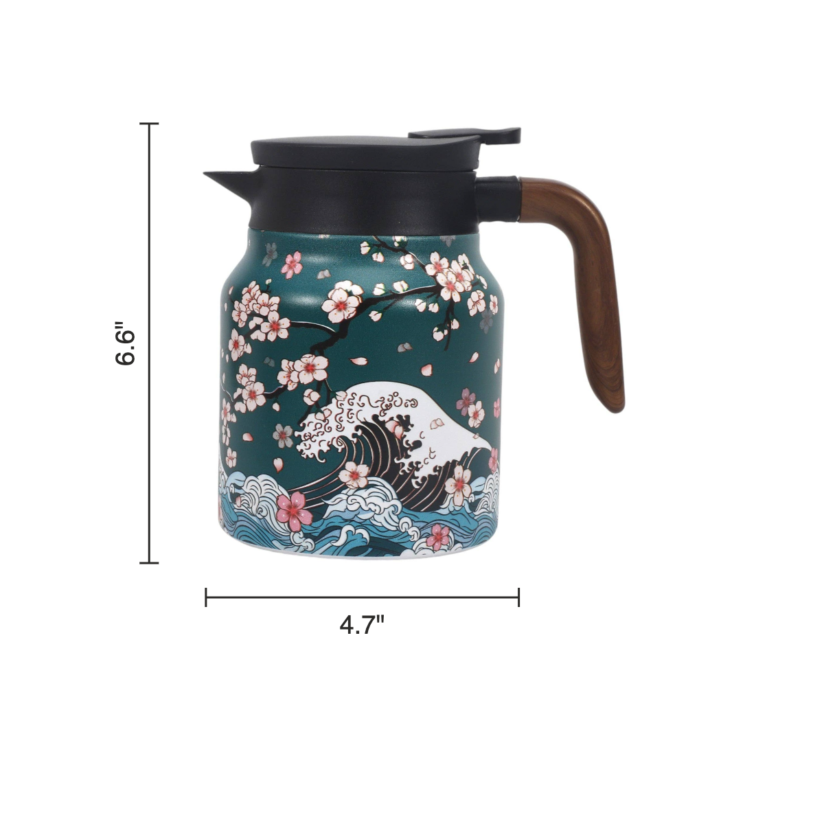 Size chart: kettle 6.6 inches tall, 4.7 inches in diameter