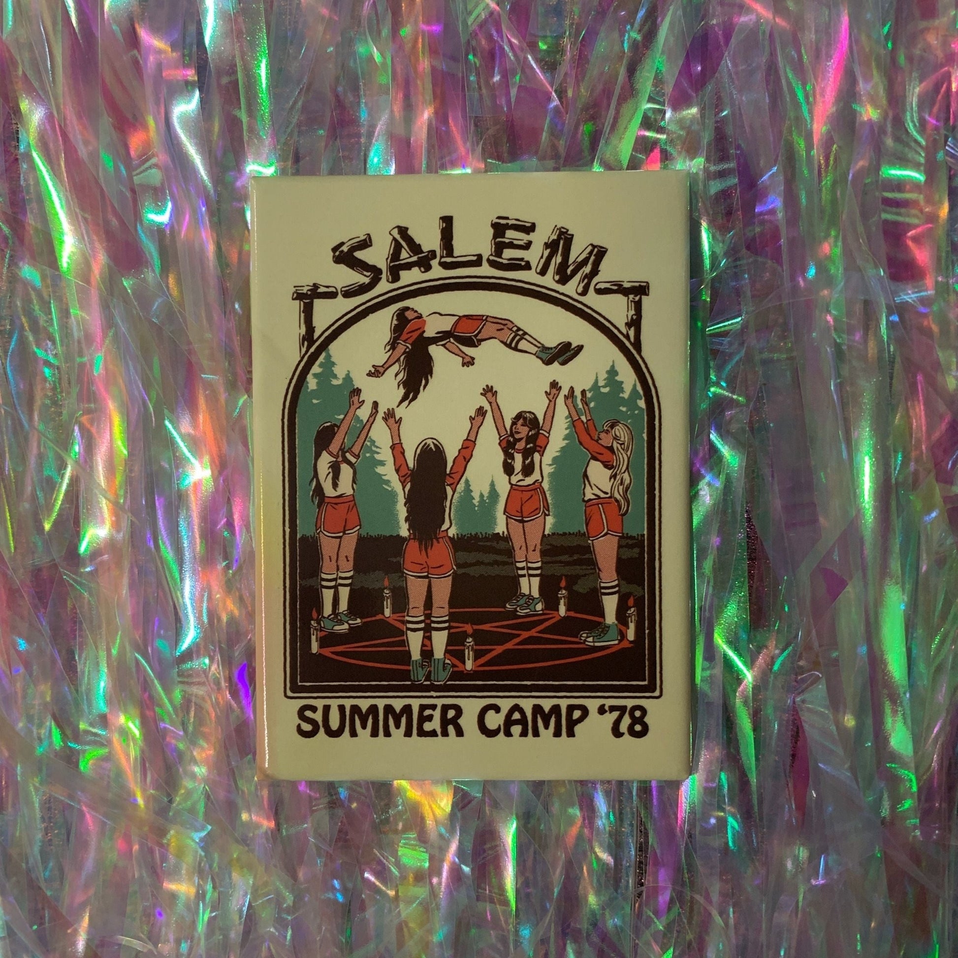 Salem Summer Camp '78 Rectangular Fridge Magnet | '80s Children's Book Style Satirical Art by Steven Rhodes