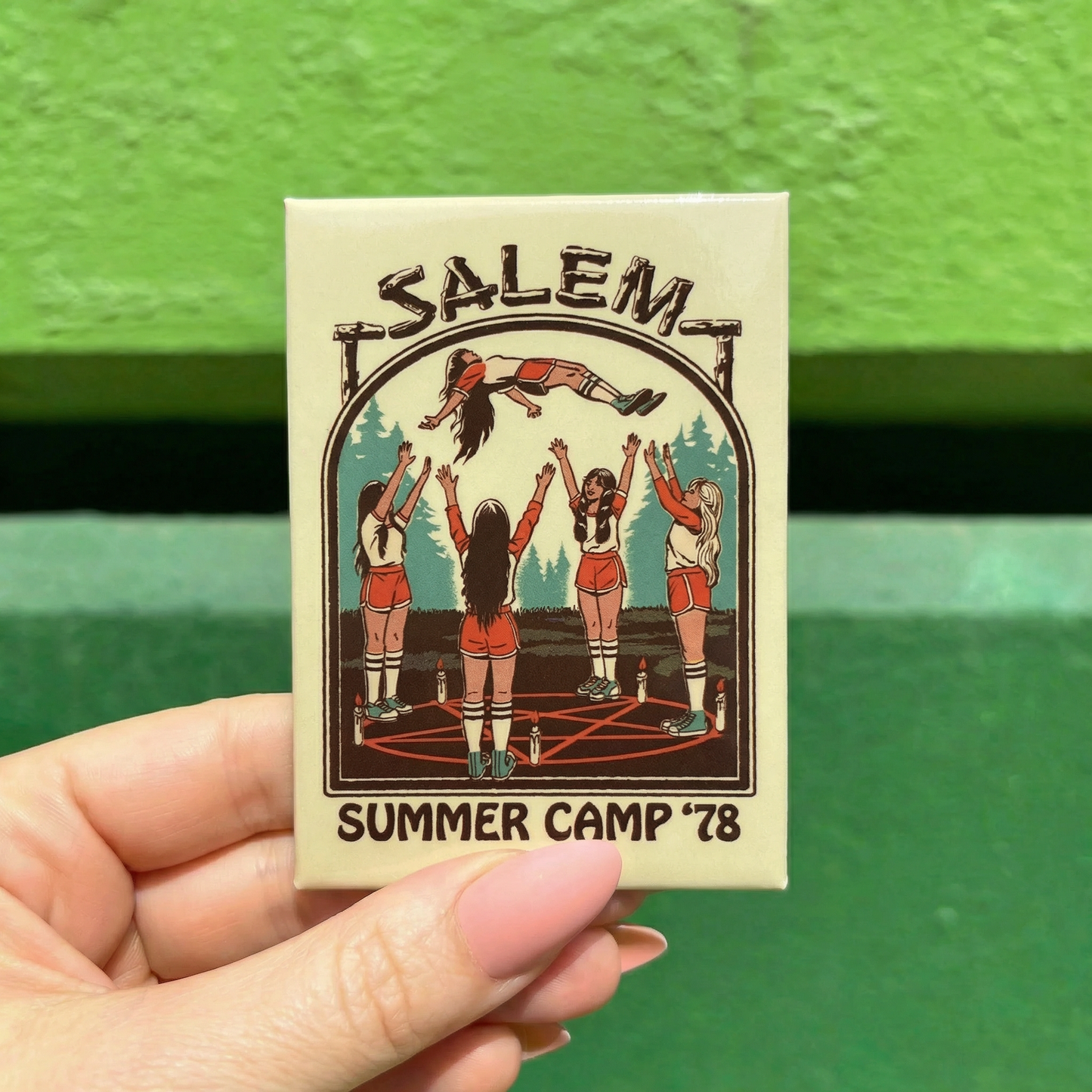 Salem Summer Camp '78 Rectangular Fridge Magnet | '80s Children's Book Style Satirical Art by Steven Rhodes | 2.5" X 3.5"