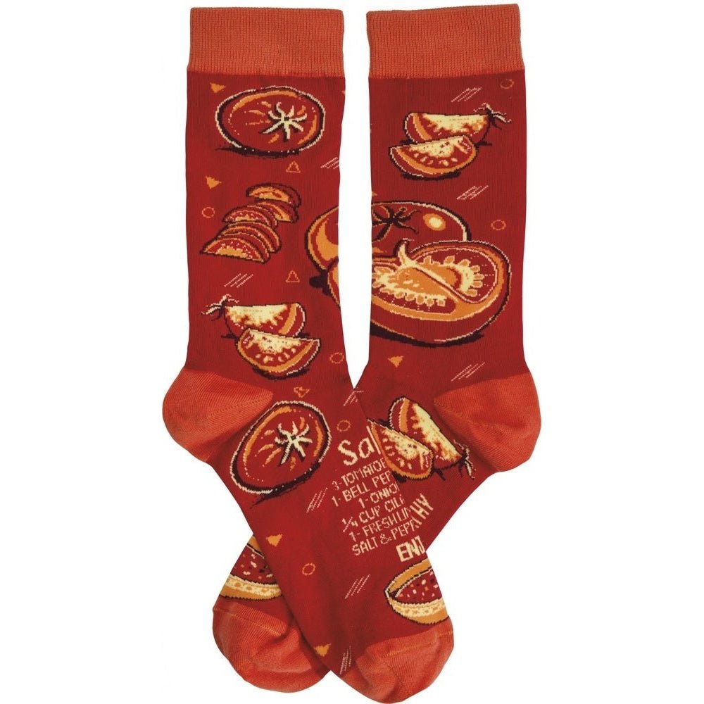 Salsa Recipe Socks in Tomato Red | Features Salsa Recipe on Socks