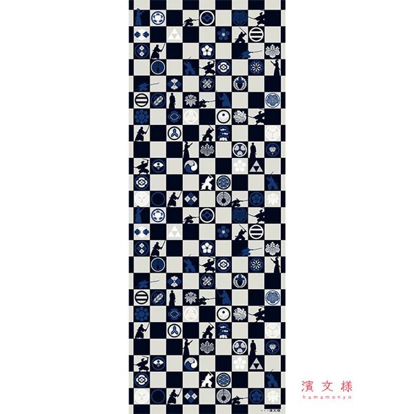 Samurai Tenugui Chckered Hand Towel | Stencil-Dyed Art Kitchen Towel | 13.38" x 35.43"