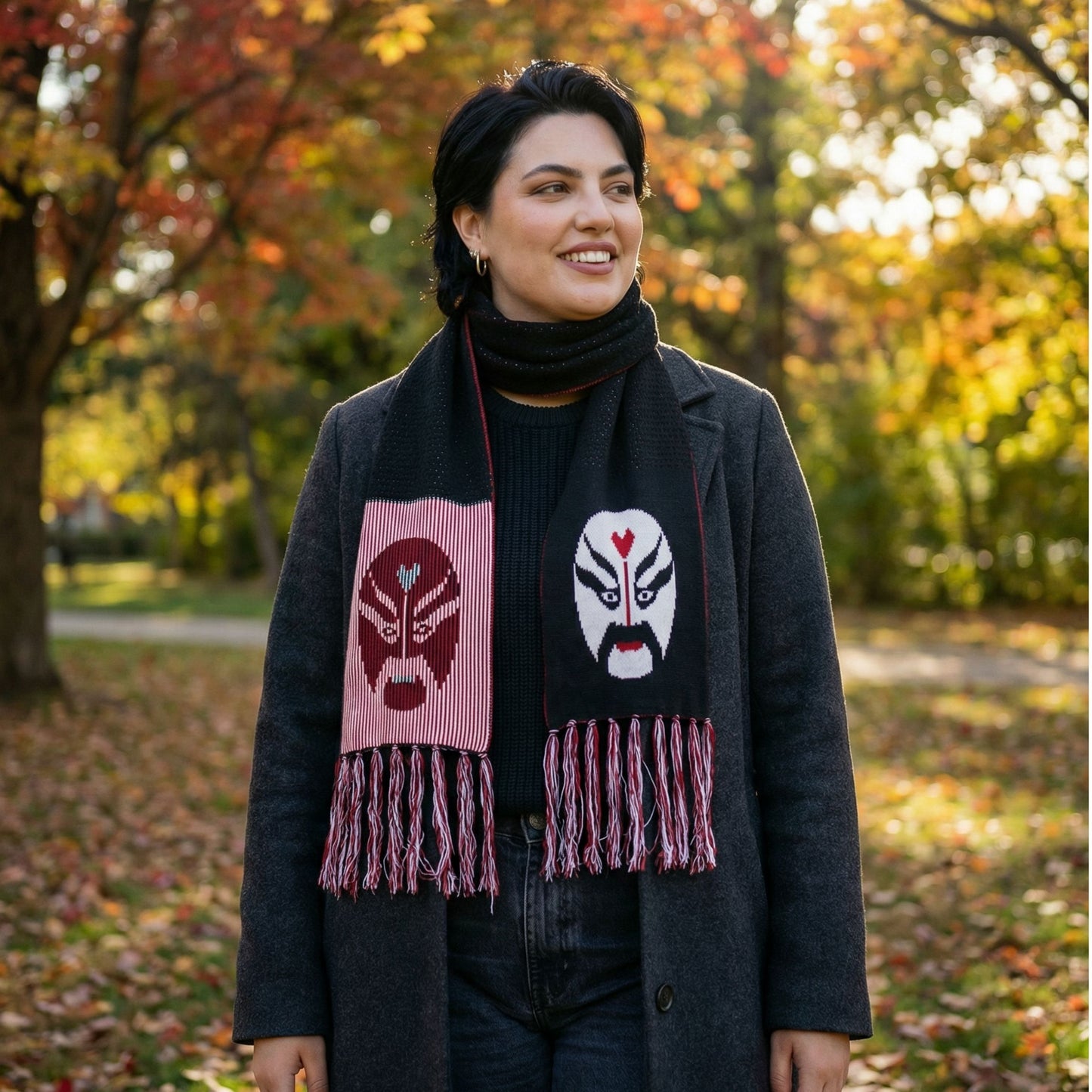 Samurai Warrior Acrylic Scarf | Reversible Fringe Scarf 11”x68”