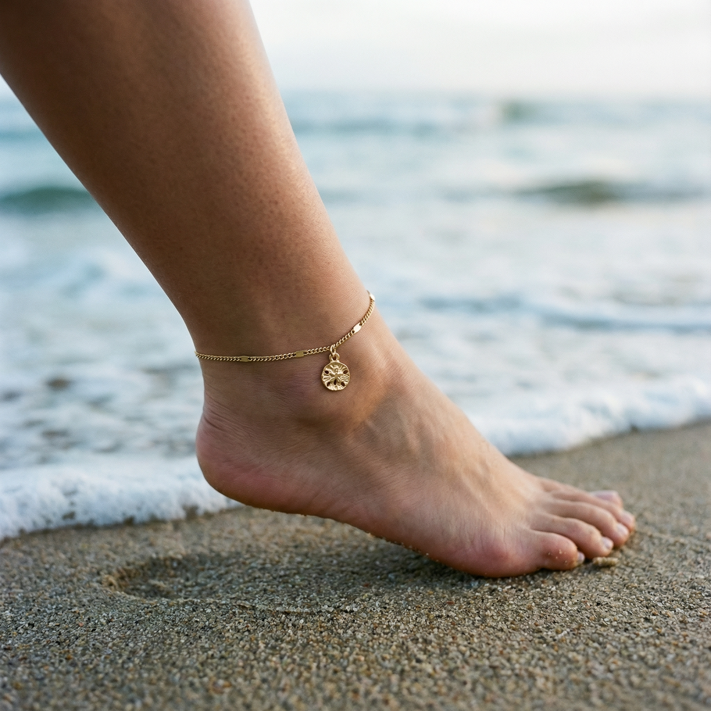 Sand Dollar Charm & Chain Anklet | Ankle Chain Beach Themed Fashion Jewelry