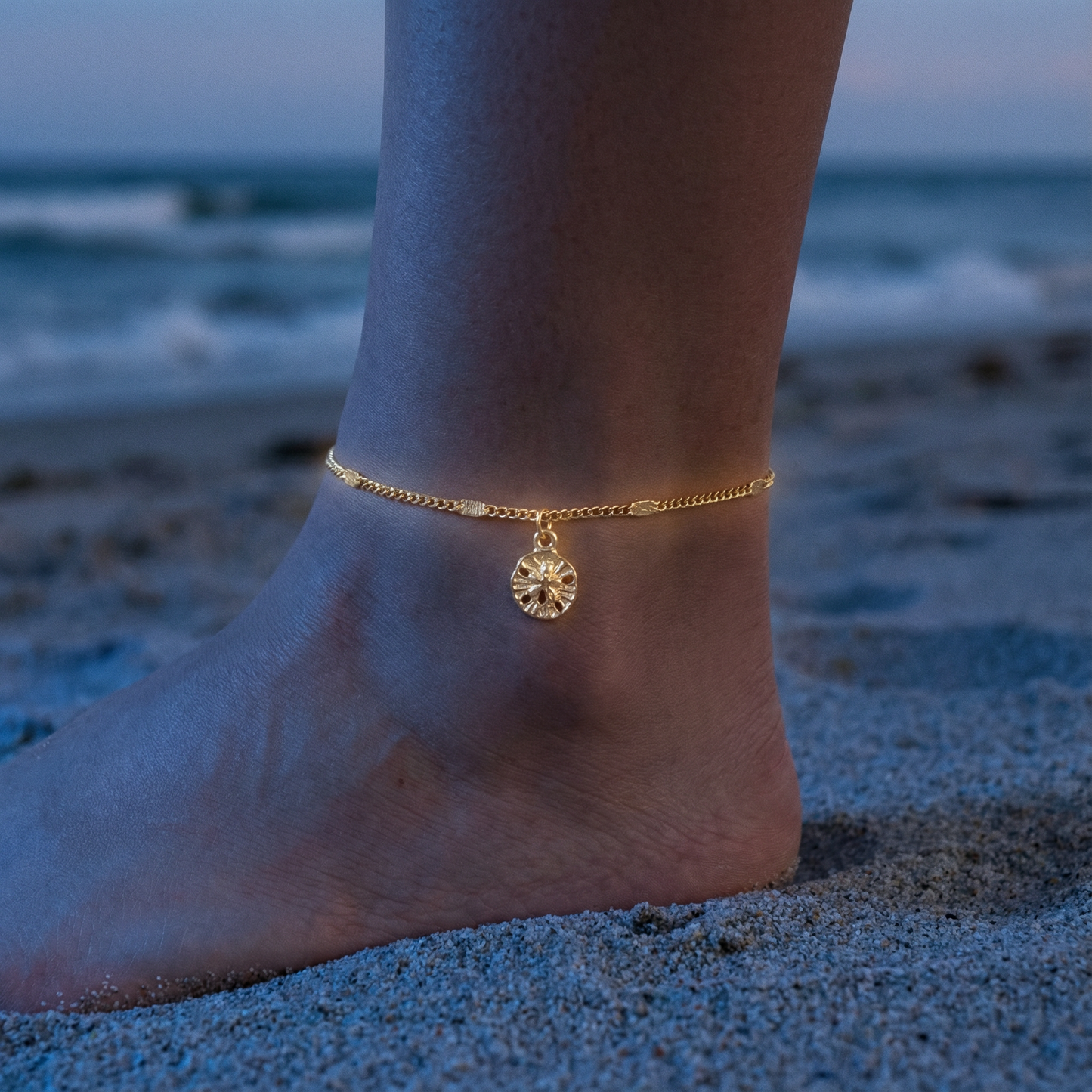 Sand Dollar Charm & Chain Anklet | Ankle Chain Beach Themed Fashion Jewelry