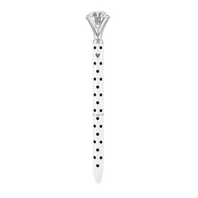 Black and White Dots Heart Gem Pen