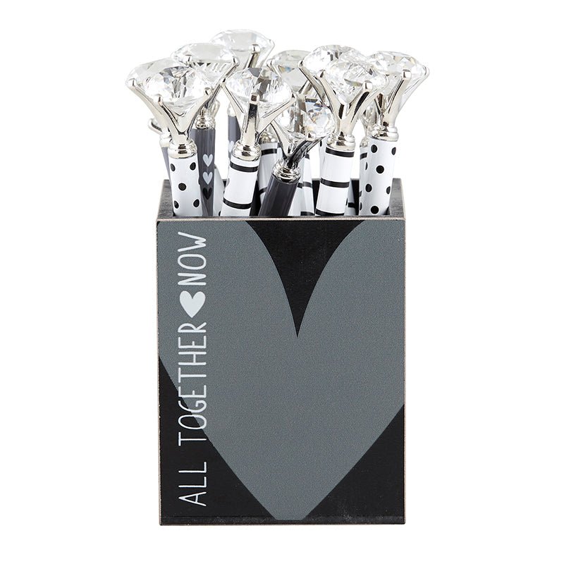 Black and White Dots Heart Gem Pen