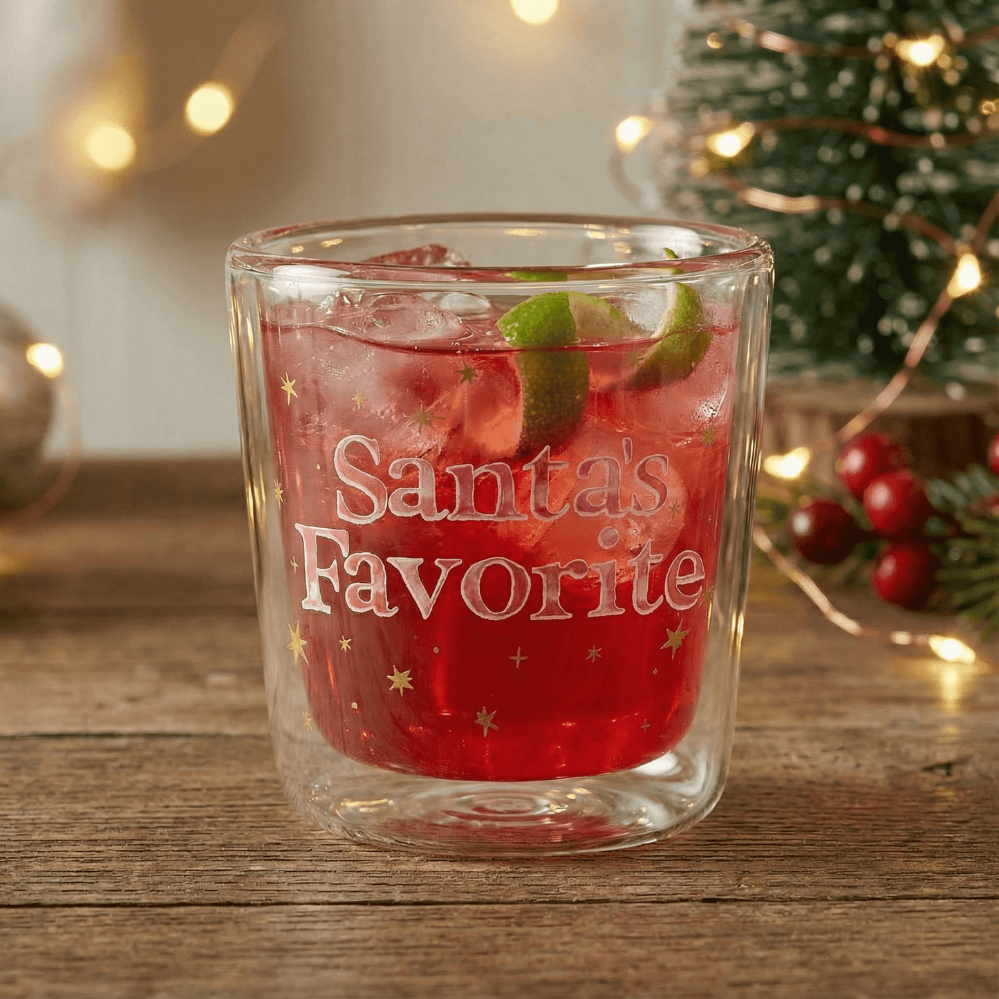 Santa’s Favorite Double Wall Double Old Fashioned Glass | Holiday Cocktail Glass | 14oz