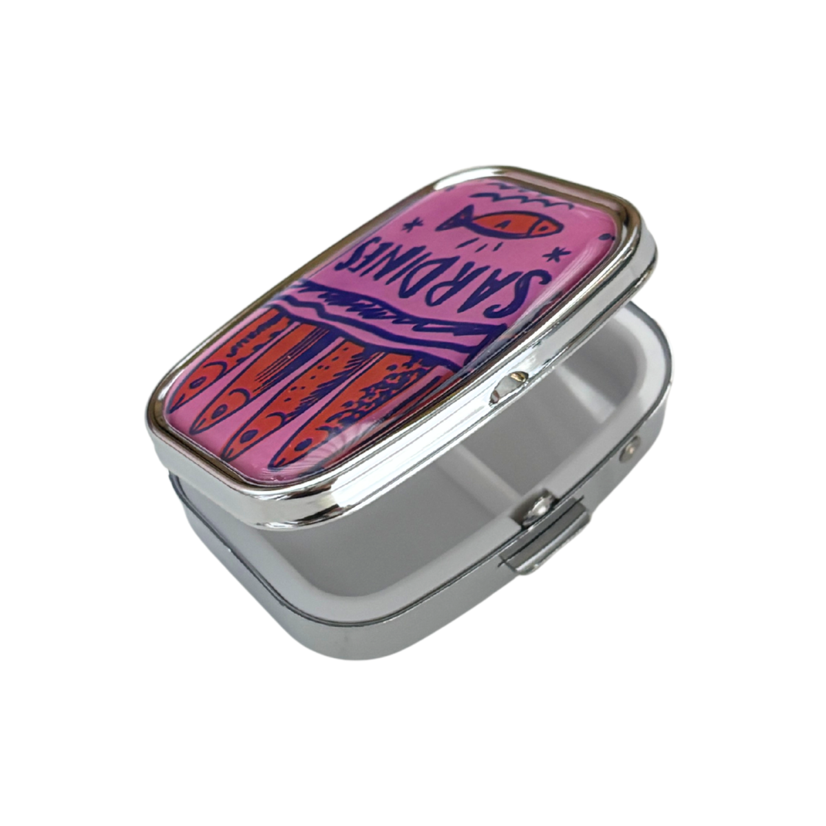 Sardine Can Mini Pill Box | 2-Compartment Mirror Case | Pink or Green | 1.6" x 2.25"
