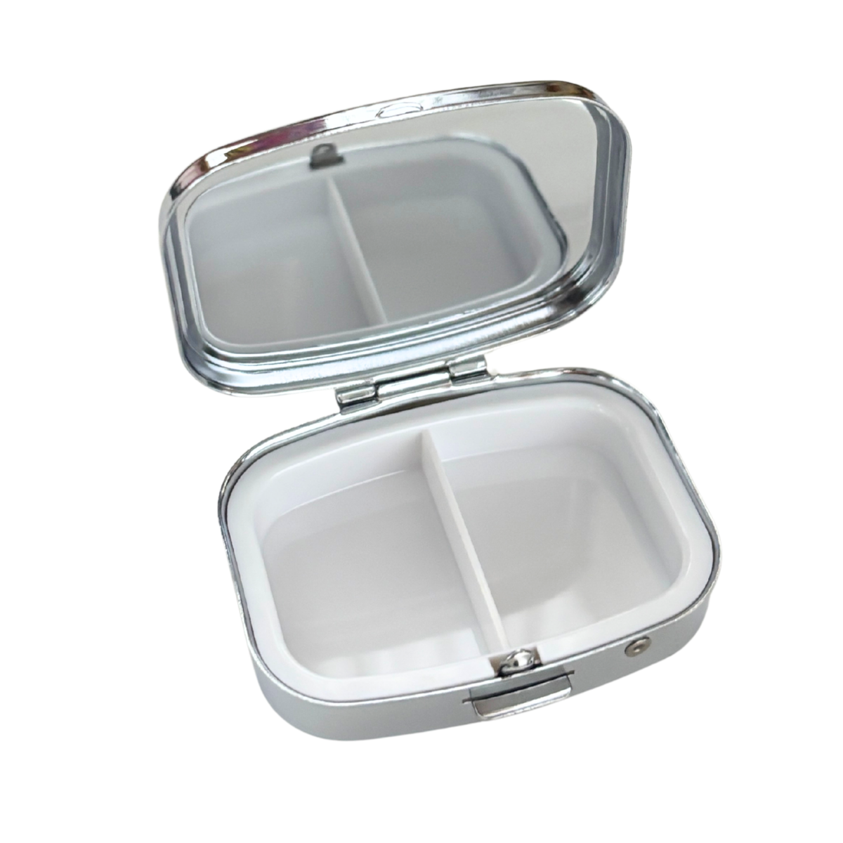 Sardine Can Mini Pill Box | 2-Compartment Mirror Case | Pink or Green | 1.6" x 2.25"