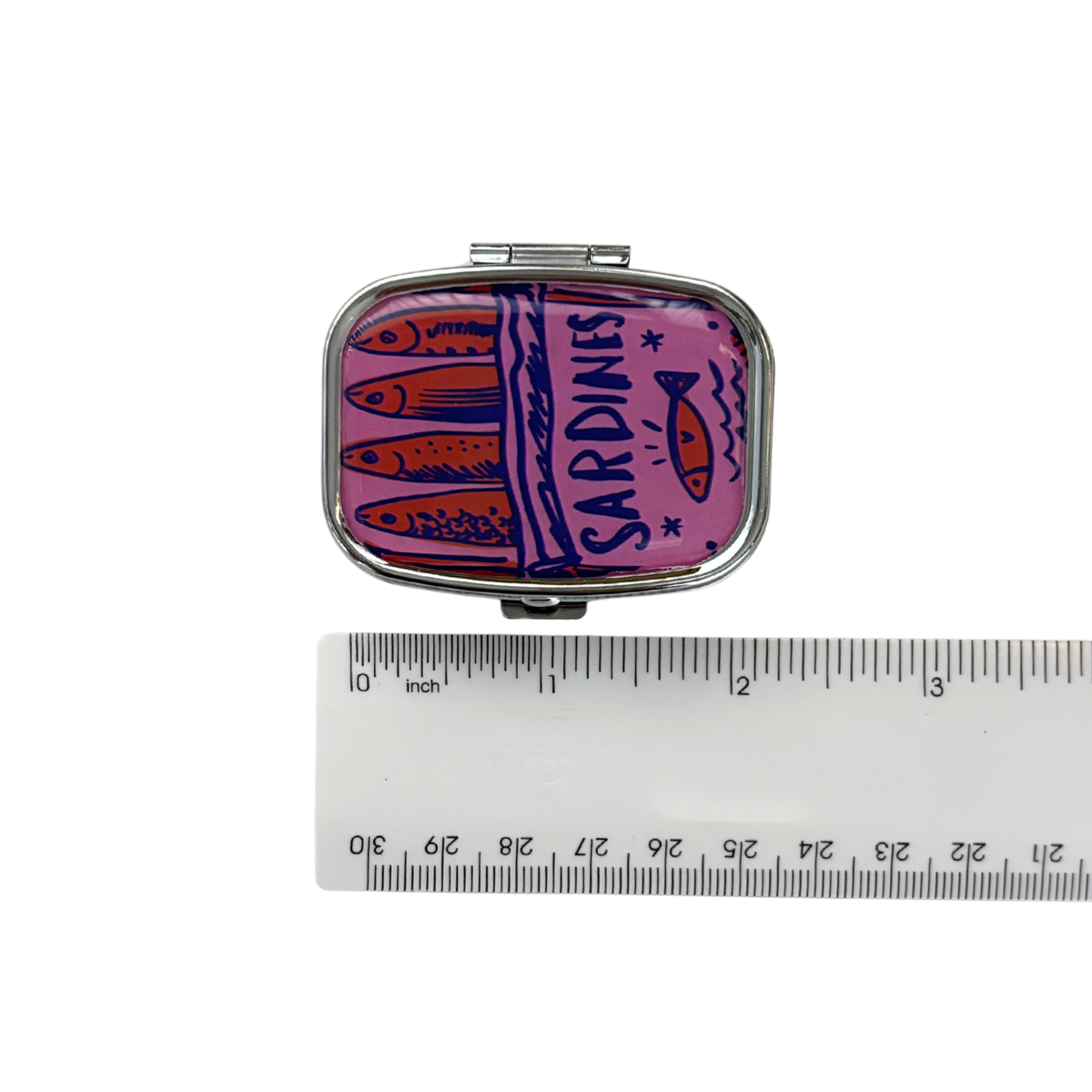 Sardine Can Mini Pill Box | 2-Compartment Mirror Case | Pink or Green | 1.6" x 2.25"