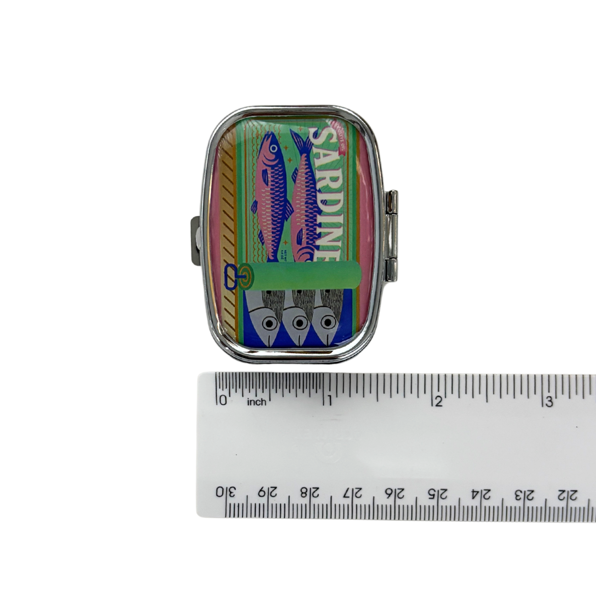 Sardine Can Mini Pill Box | 2-Compartment Mirror Case | Pink or Green | 1.6" x 2.25"