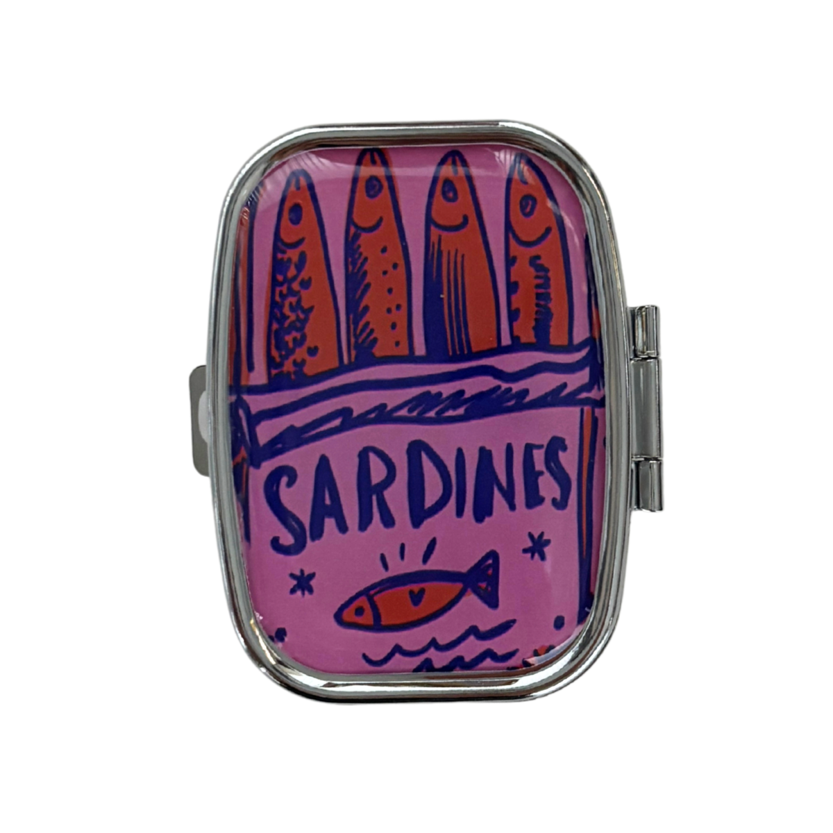 Sardine Can Mini Pill Box | 2-Compartment Mirror Case | Pink or Green | 1.6" x 2.25"