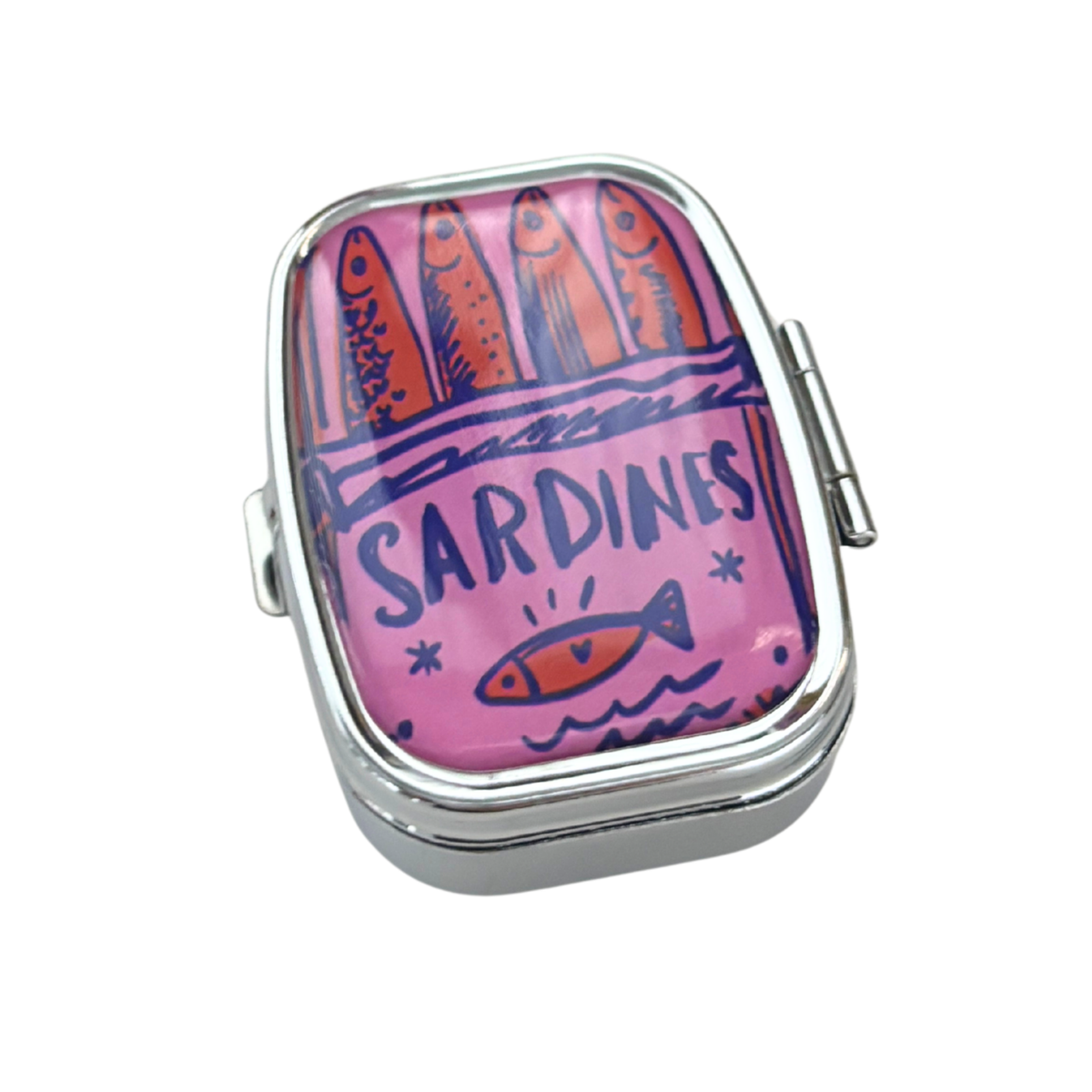Sardine Can Mini Pill Box | 2-Compartment Mirror Case | Pink or Green | 1.6" x 2.25"