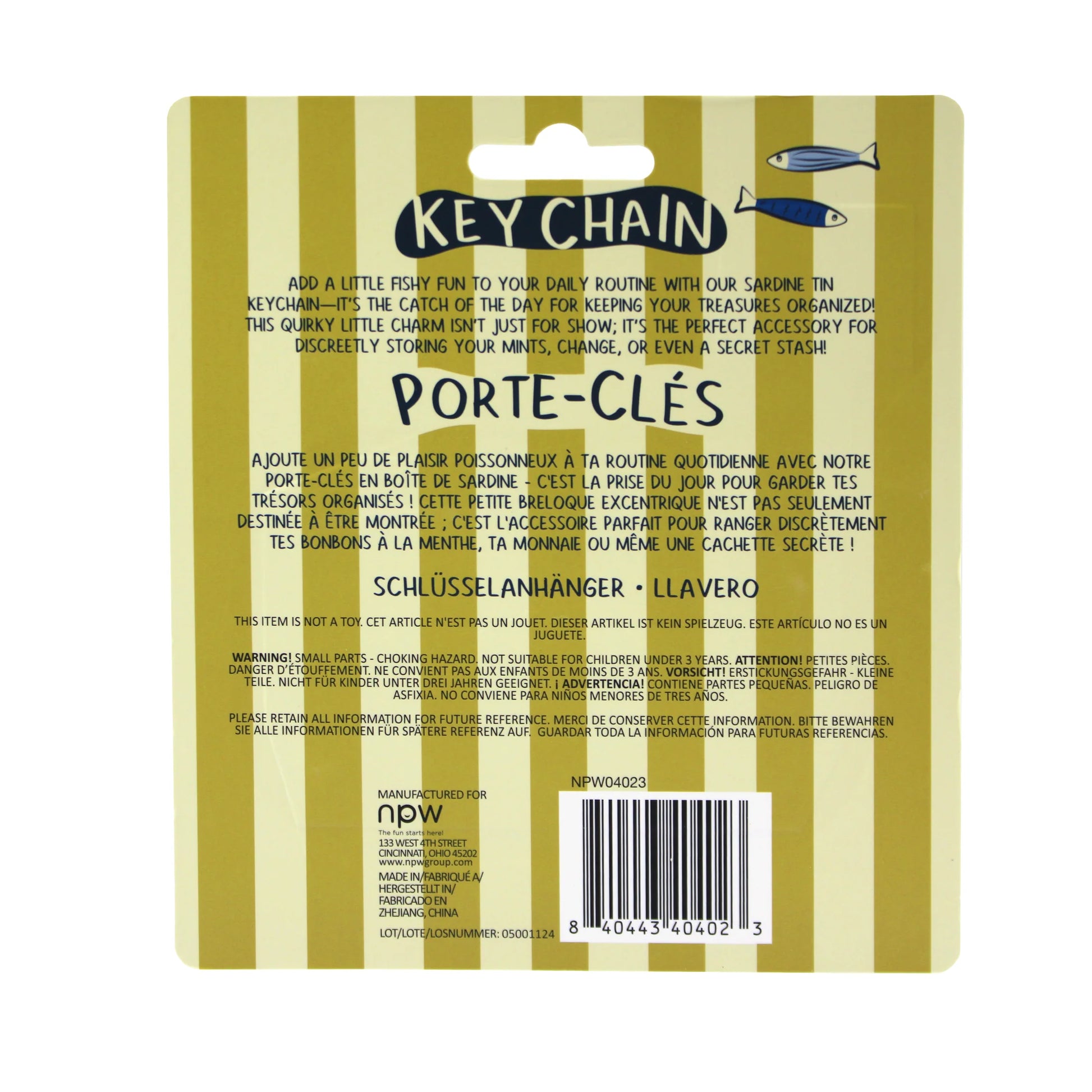 Packaging of a keychain with striped design 