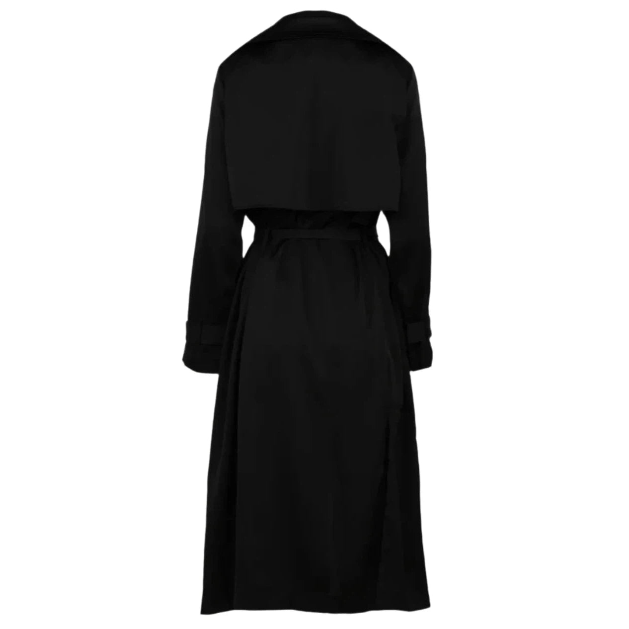 Satin Trench Coat Open Front And Detachable Waist Tie in Black [Available in SM-L]