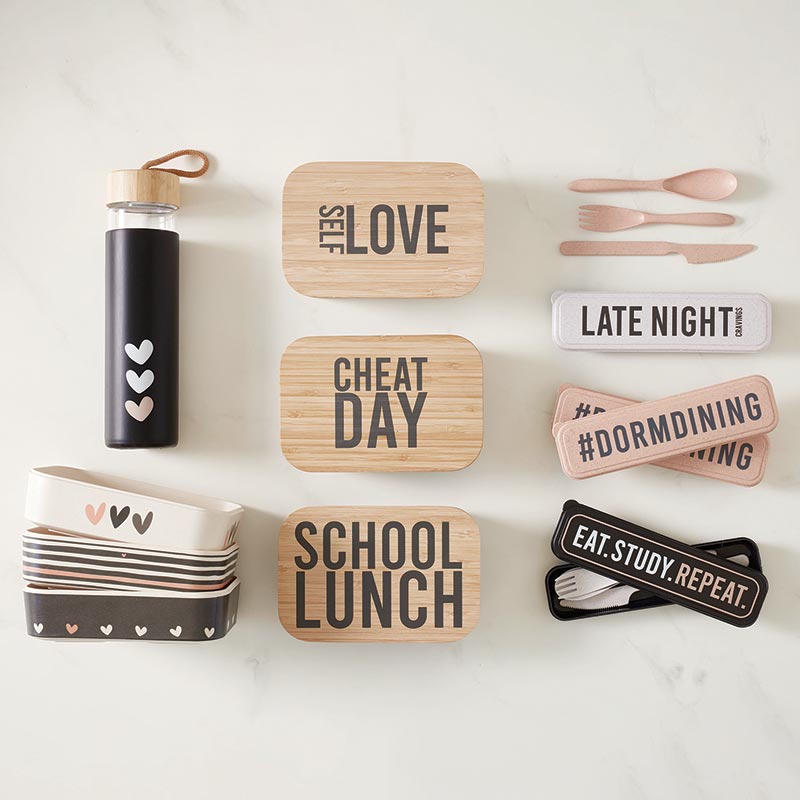 School Lunch Bamboo Lunch Box | To-Go Food Containers Bento Style | 7.5" x 5"