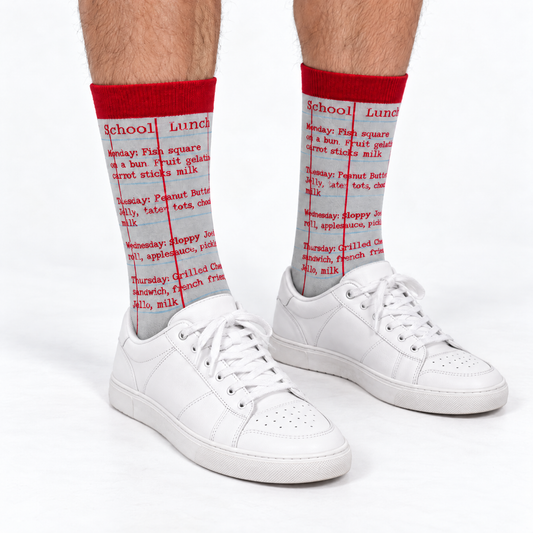 School Lunch School Rules Crew Socks | Unisex Adult Retro Novelty Socks-Gibbs Smith-The Bullish Store