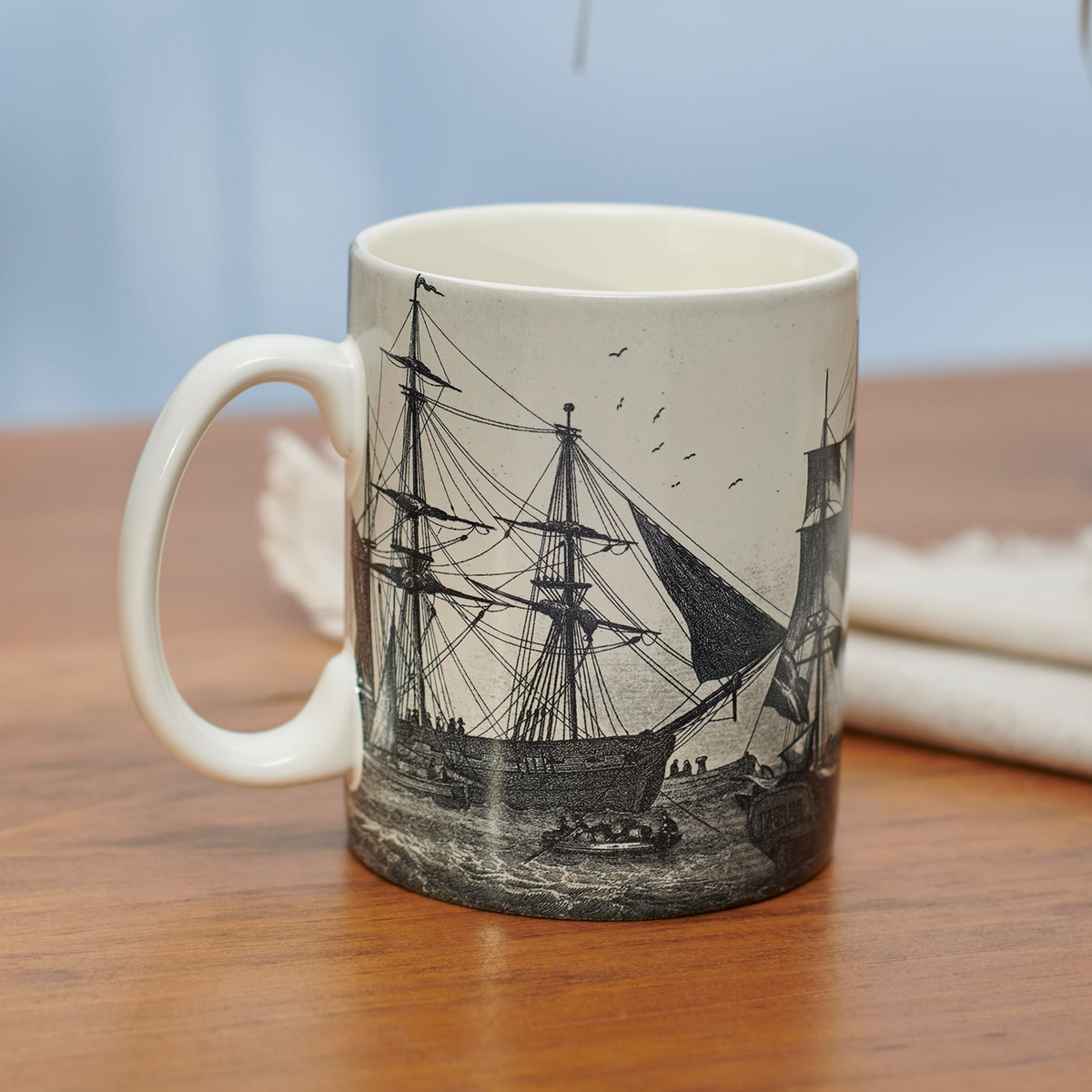 Schooner Mug | 18 oz Stoneware | Vintage Sailing Ships | Microwave & Dishwasher Safe-Primitives by Kathy-The Bullish Store
