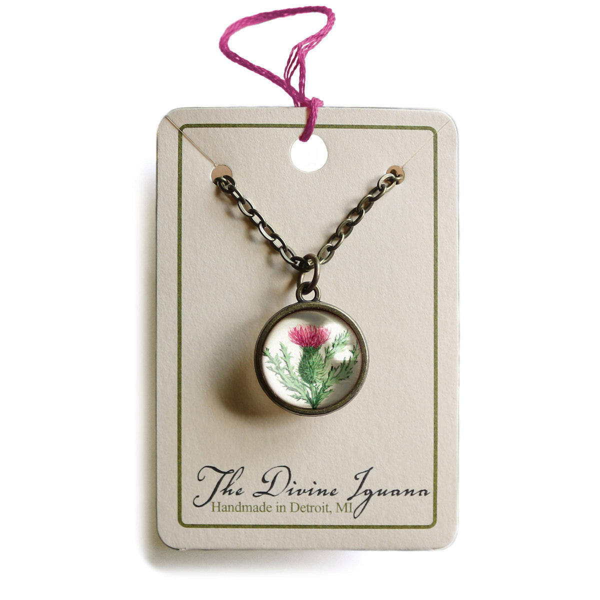 Scottish Thistle Simple Reversible Pendant Necklace-Divine Iguana-The Bullish Store