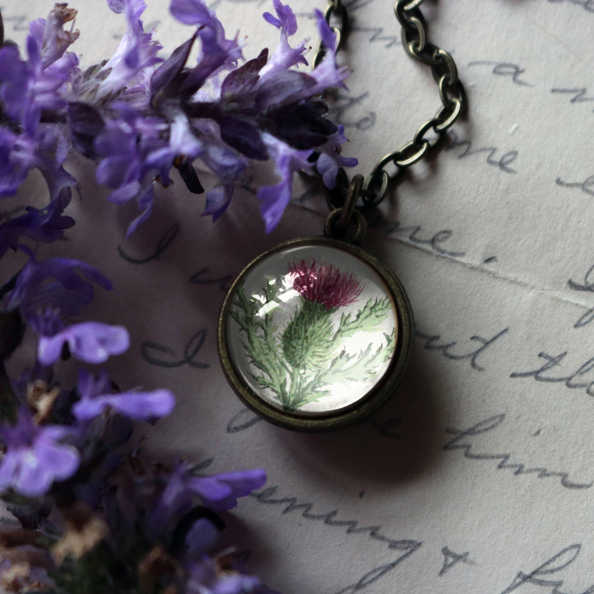Scottish Thistle Simple Reversible Pendant Necklace-Divine Iguana-The Bullish Store