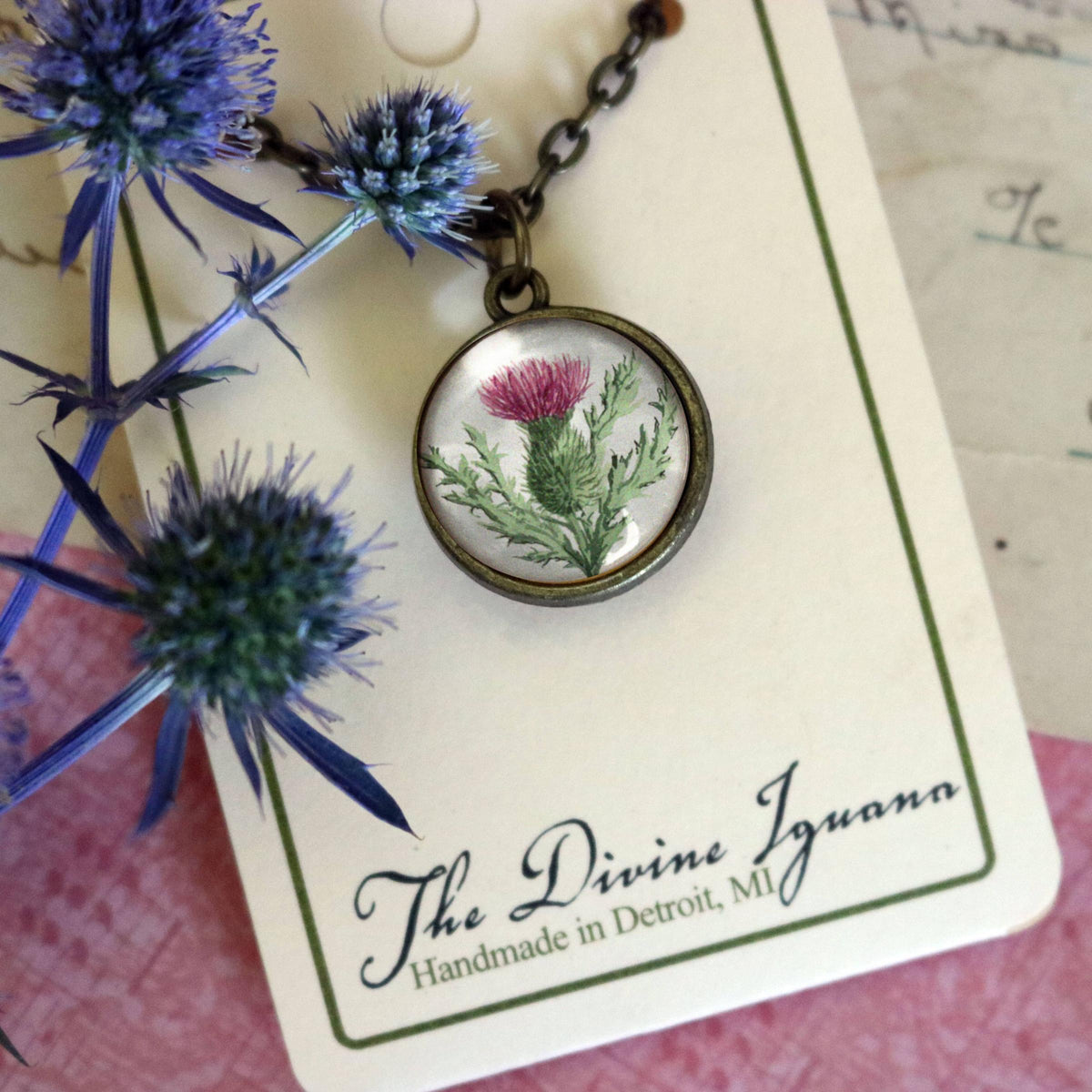 Scottish Thistle Simple Reversible Pendant Necklace-Divine Iguana-The Bullish Store