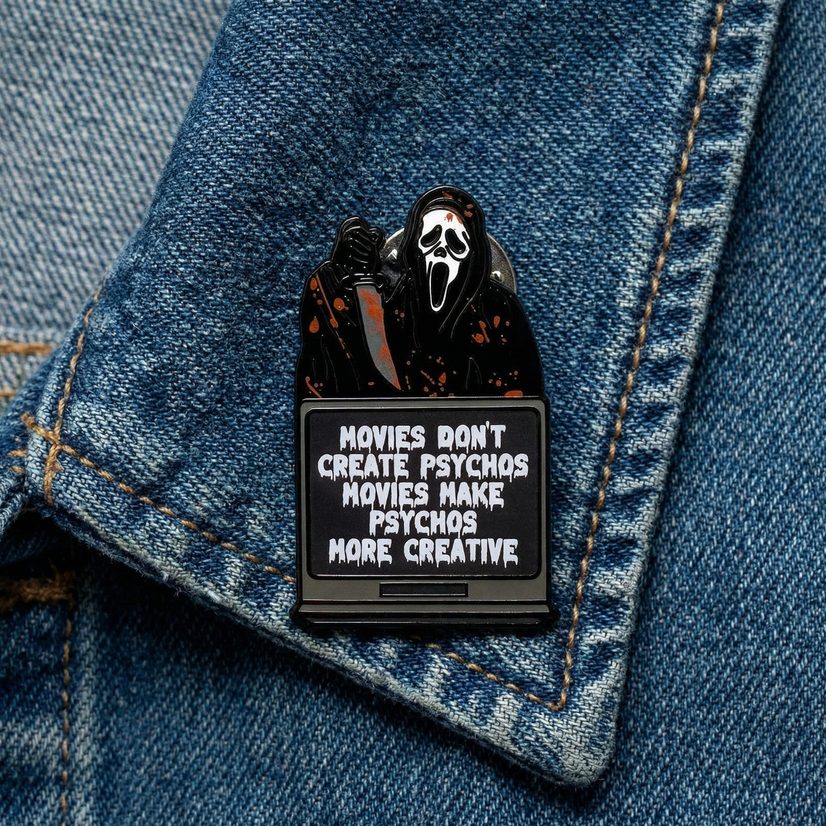 Scream Ghostface Movies Don’t Create Psychos Enamel Pin | Horror Movie Hard Enamel Collector Badge