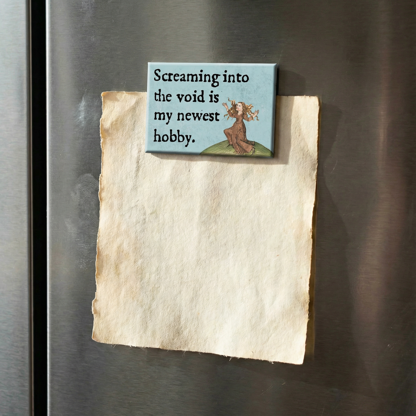 Screaming into the Void Medieval Marginalia Refrigerator Magnet | Funny Existential Humor Magnet