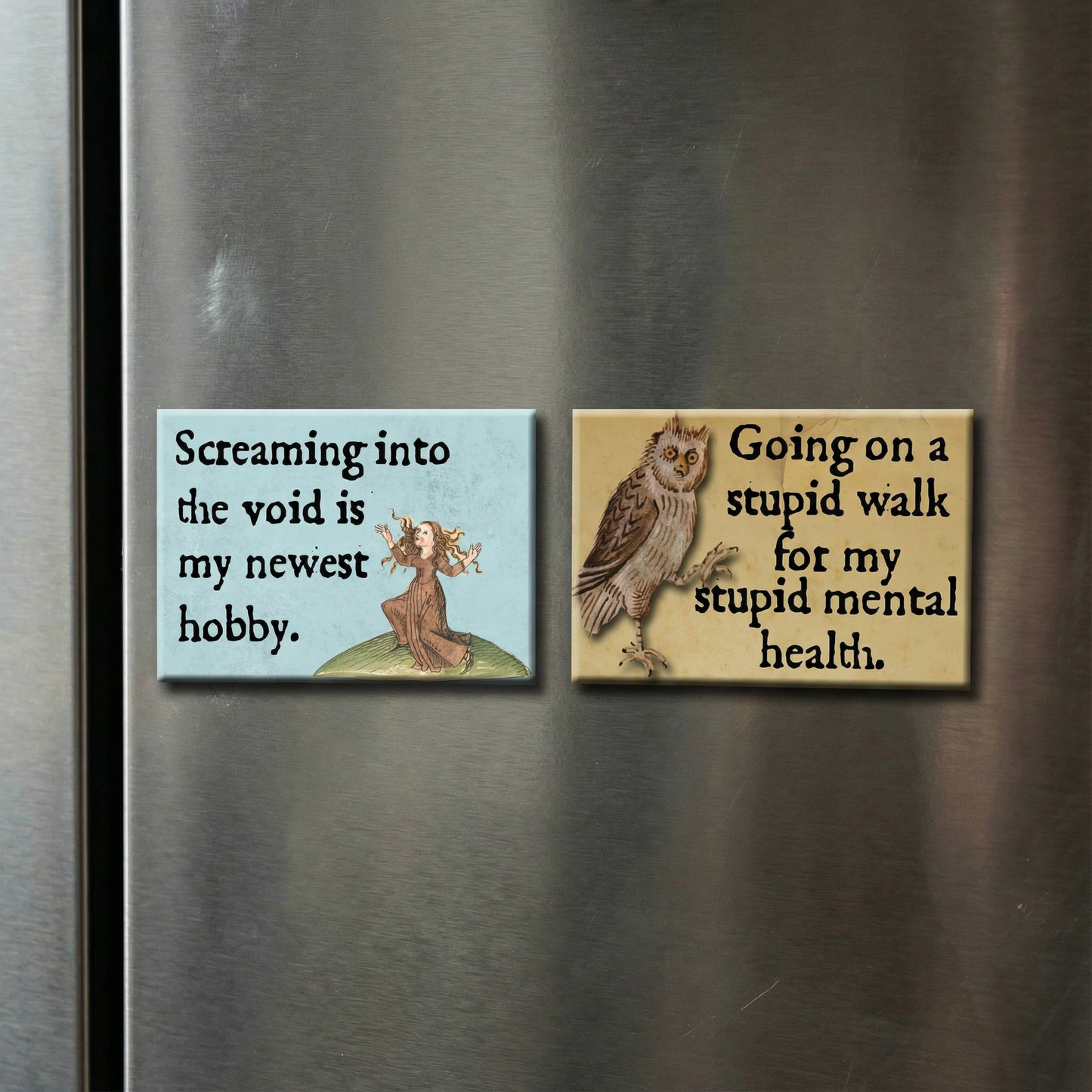 Screaming into the Void Medieval Marginalia Refrigerator Magnet | Funny Existential Humor Magnet