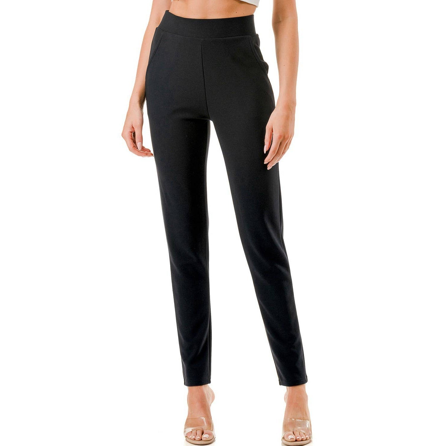 Scuba Pants in Black | Skinny Pants Elastic Waist with Back Pockets