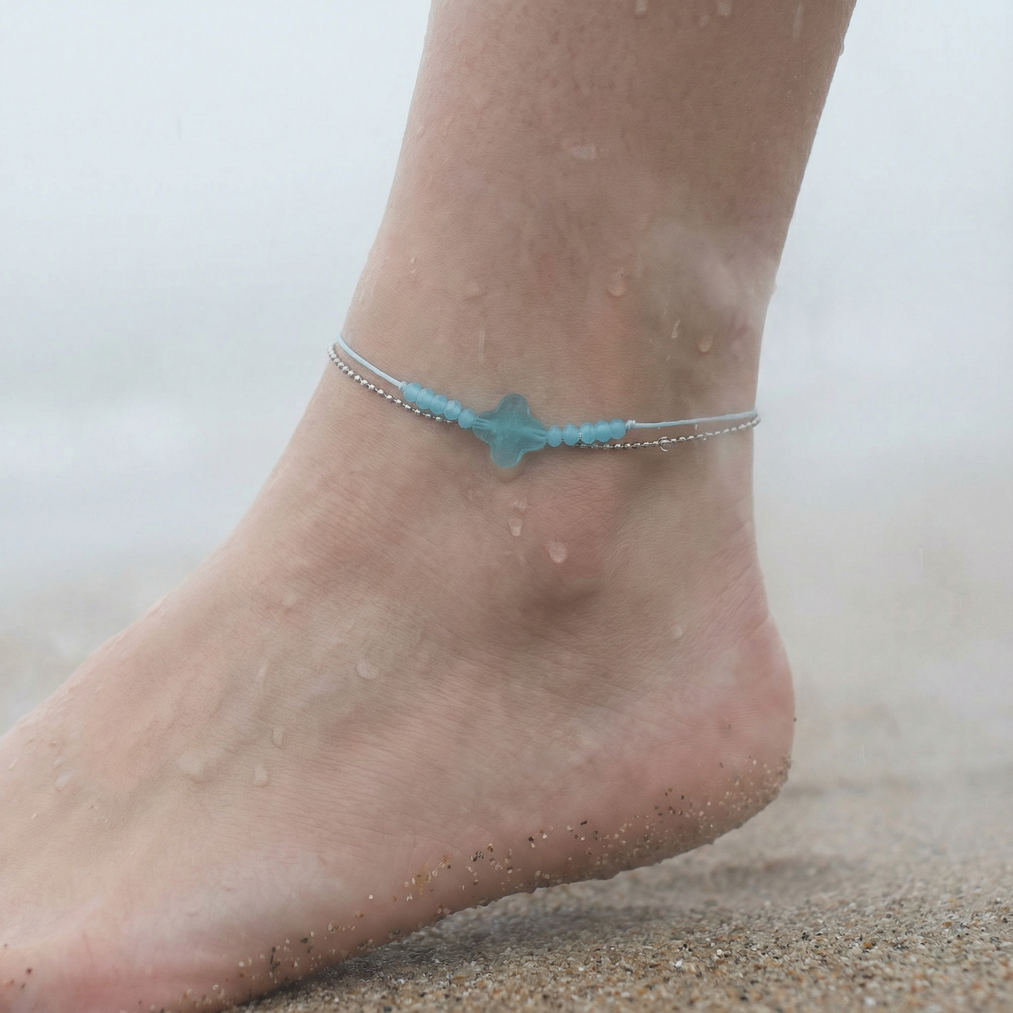 Sea Glass Anklet | Light Blue, Pink & Green Delicate Ankle Bracelet