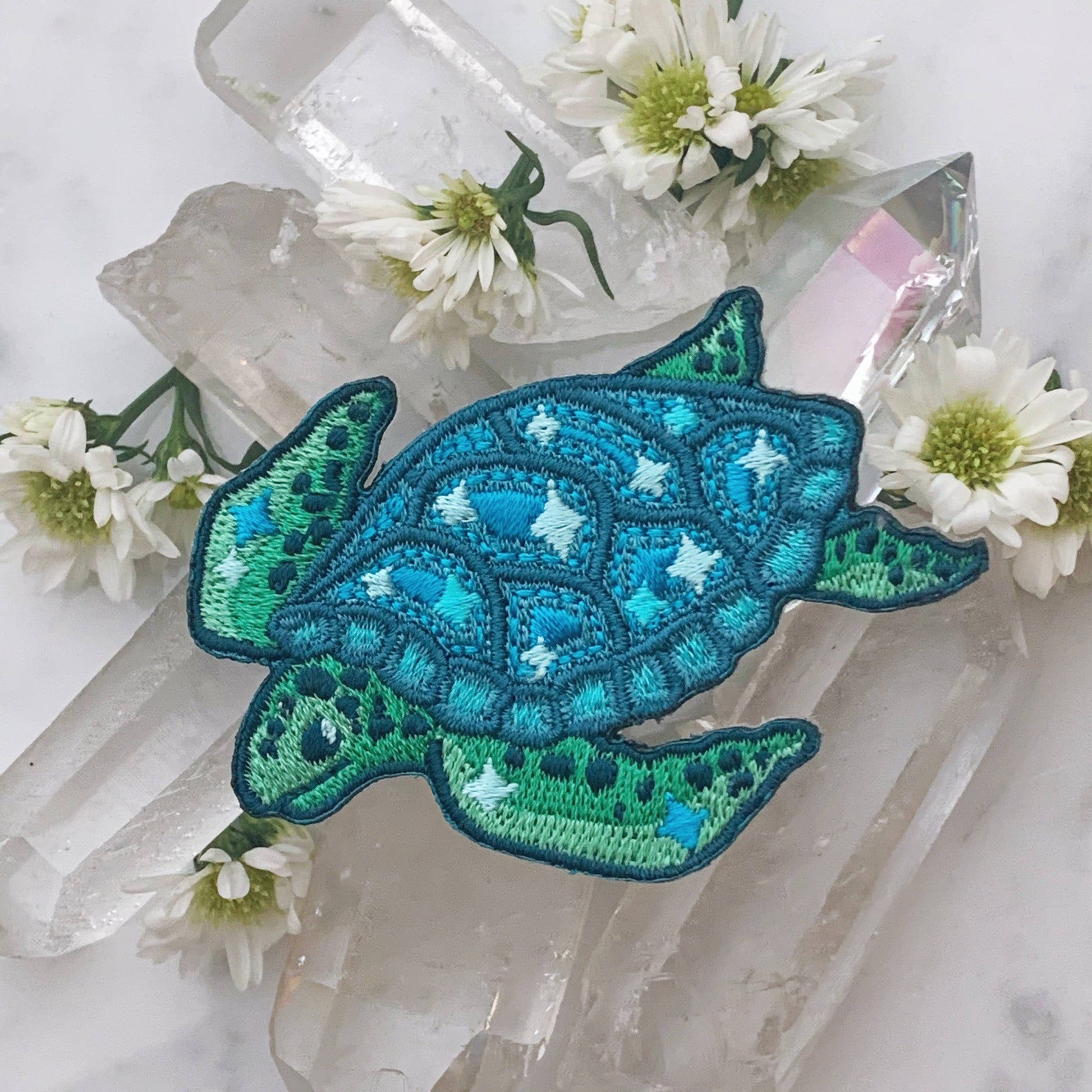 Sea Turtle Waves Iron On Patch | Sea Creature Embroidered Applique