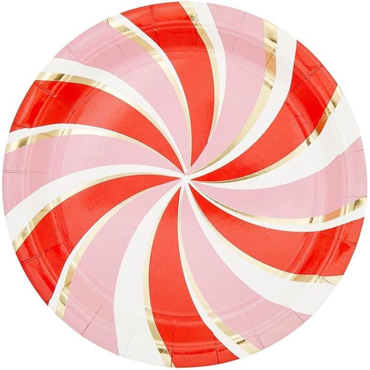 Seasonal Peppermint Paper Plates 12ct | Holiday Disposable Party Plates 9"