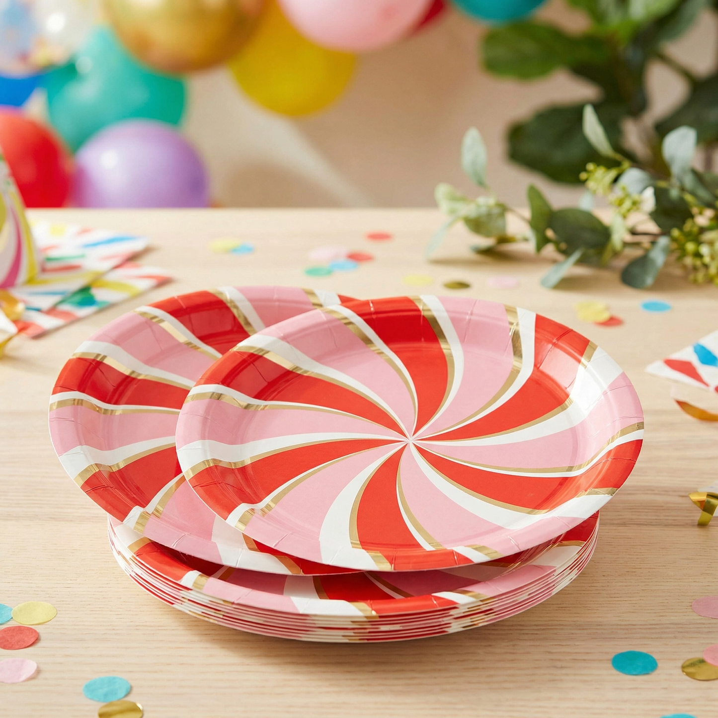 Seasonal Peppermint Paper Plates 12ct | Holiday Disposable Party Plates 9"
