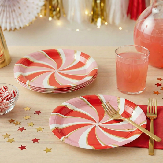 Seasonal Peppermint Paper Plates 12ct | Holiday Disposable Party Plates 9"-Slant-The Bullish Store