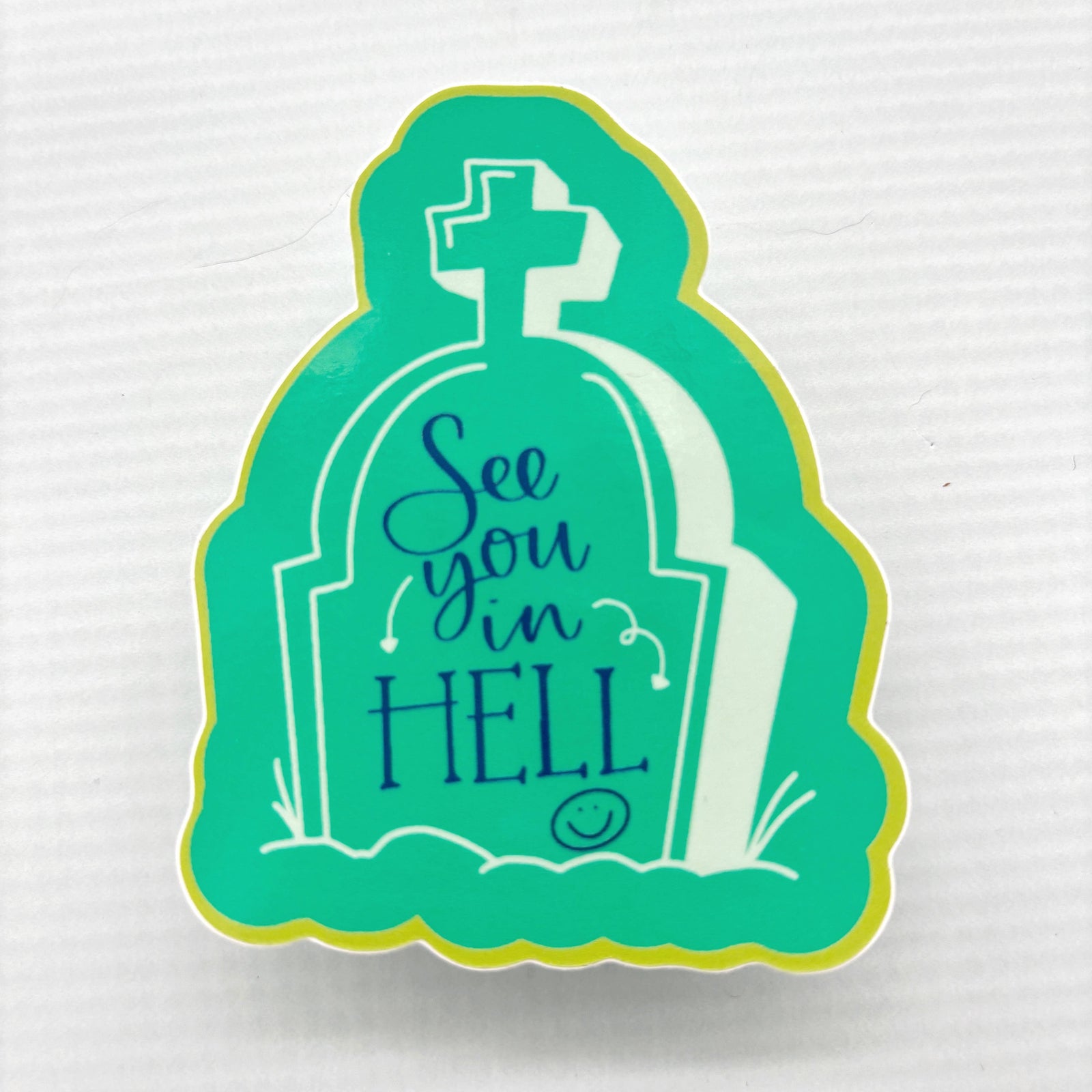 See You in Hell Tombstone Vinyl Waterproof Funny Sticker | Halloween Theme Glossy Decal