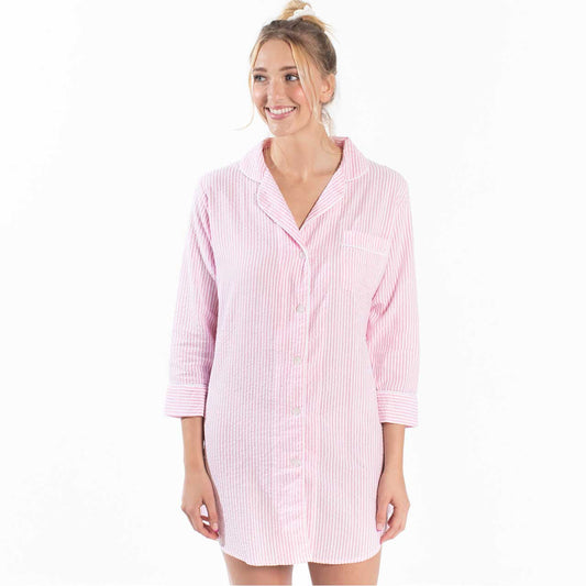 Seersucker Sleep Shirt in Pink [Available in S/M Only]