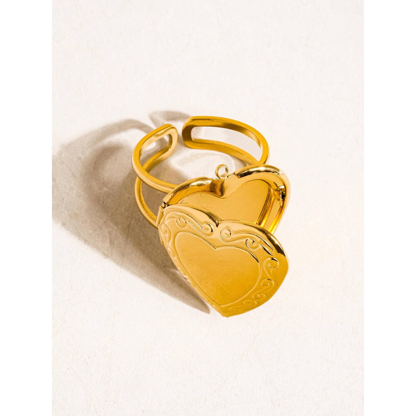 Sefina 18K Gold Non-Tarnish Heart Locket Adjustable Ring