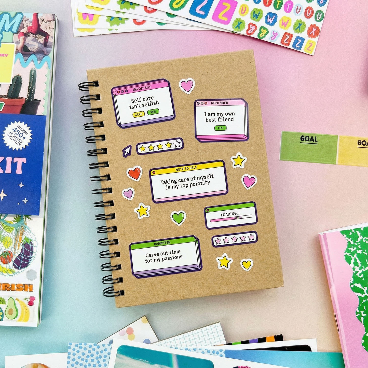 Self-Care Alerts Stickers | Personal Wellness Well-being Practice Decorative Decals | Sticker Lovers Collection