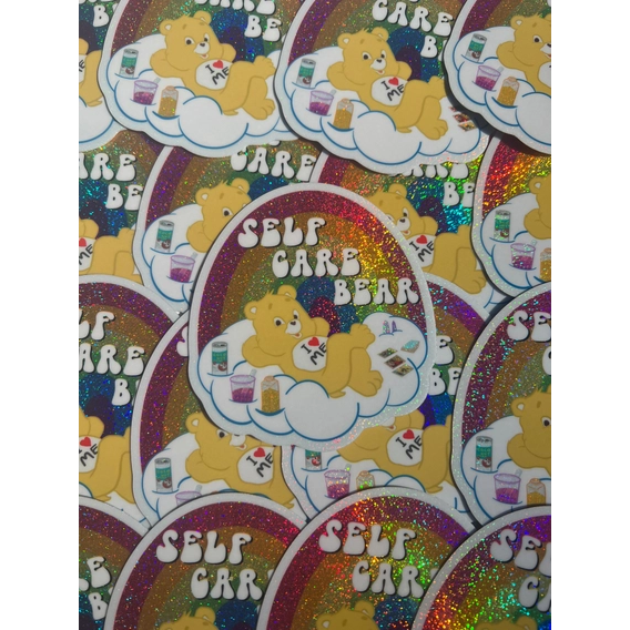 Self Care Bear Glitter 80s Toy Nostalgia Vinyl Sticker | 3"