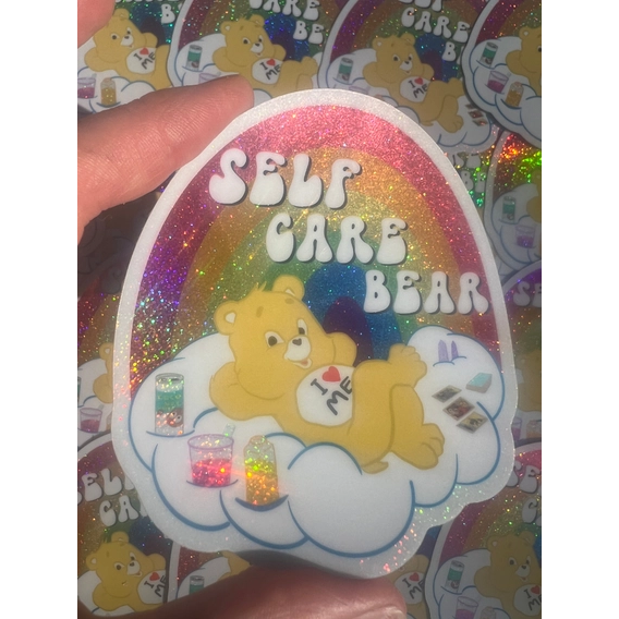 Self Care Bear Glitter 80s Toy Nostalgia Vinyl Sticker | 3"