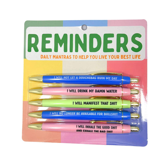 Self Care Reminders Pen Set | 5 Pens Packaged for Gifting | Daily Mantras to Help Live Your Best Life
