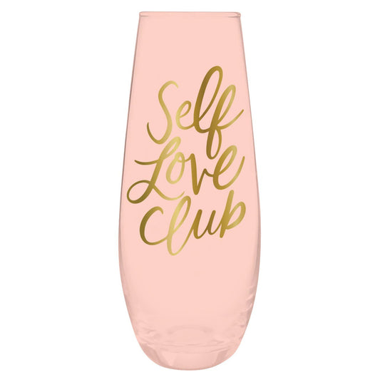 Self Love Club Stemless Champagne Flute Glass in Tinted Pink