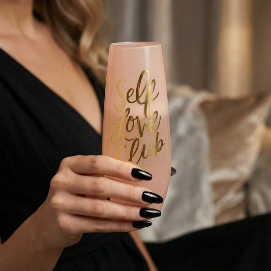 Self Love Club Stemless Champagne Flute Glass in Tinted Pink
