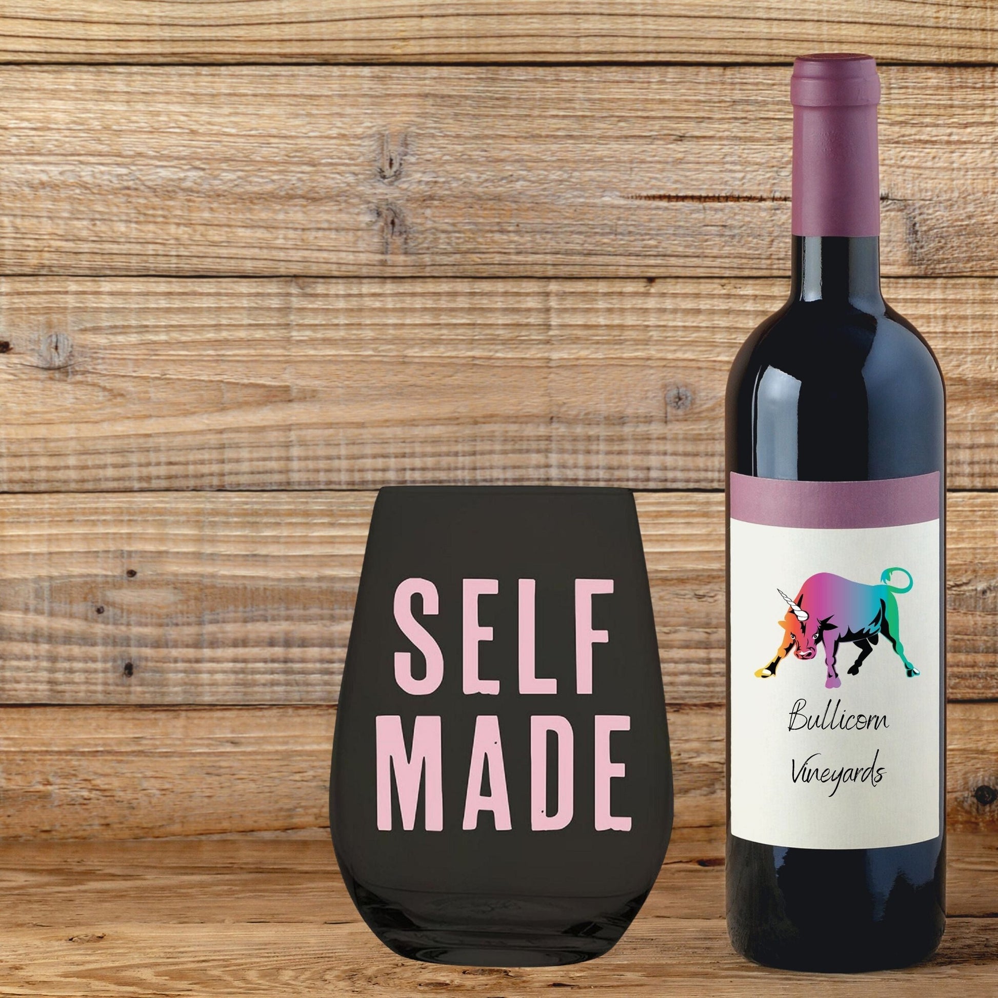 Self Made Stemless Wine Glass in Black and Pink | 20 Oz.