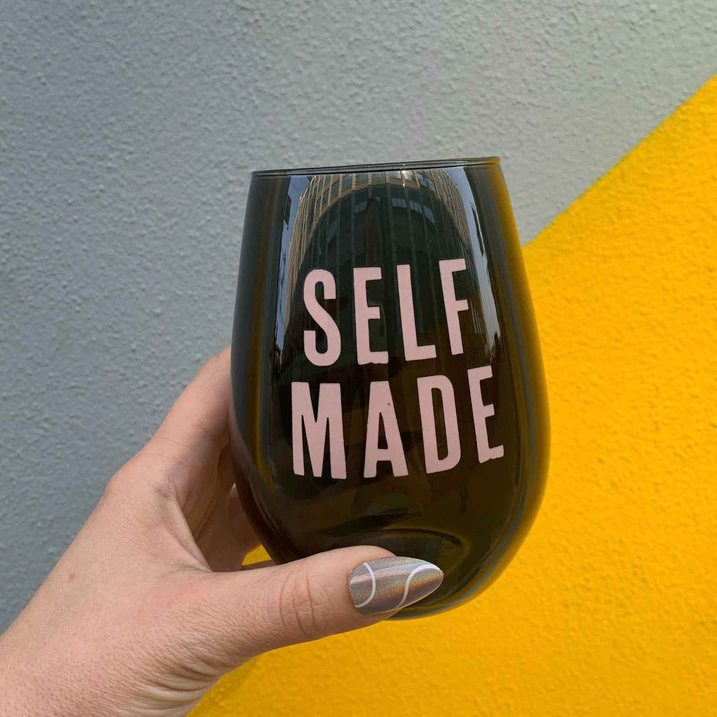 Self Made Stemless Wine Glass in Black and Pink | 20 Oz.